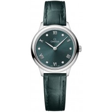 Omega De Ville Prestige Quartz 27.5mm Green Diamond Dial Leather Strap Women's Replica Watch 434.13.28.60.60.001