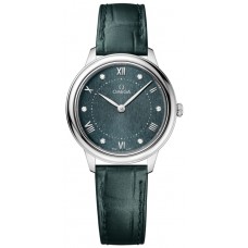 Omega De Ville Prestige Quartz 30mm Green Diamond Dial Leather Strap Women's Replica Watch 434.13.30.60.60.001