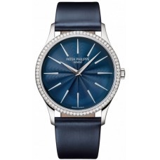 Patek Philippe Calatrava Blue Dial Diamond Leather Strap Women's Replica Watch 4997/200G-001
