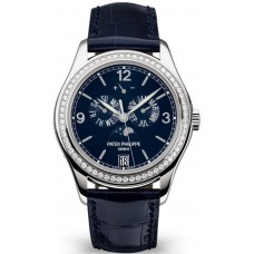 Patek Philippe Annual Calendar Moonphase Blue Dial Diamond Leather Strap Men's Replica Watch 5147G-001