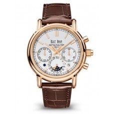 Patek Philippe Grand Complications Silver Dial Brown Leather Men's Replica Watch 5204R-001