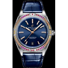 Breitling Chronomat Automatic 36 South Sea Blue Dial Leather Strap Women's Replica Watch A10380611C1P1