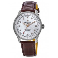 Breitling Navitimer Automatic 35 Pearl Diamond  Dial Leather Strap Women's Replica Watch A17395211A1P1