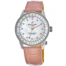 Breitling Navitimer Automatic 35 Mother of Pearl Diamond Dial Leather Strap Women's Replica Watch A17395211A1P3