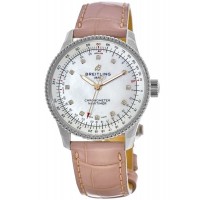 Breitling Navitimer Automatic 35 Mother of Pearl Diamond Dial Leather Strap Women's Replica Watch A17395211A1P4