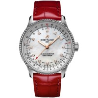 Breitling Navitimer Automatic 35 Mother of Pearl Diamond Dial Leather Strap Women's Replica Watch A17395211A1P5
