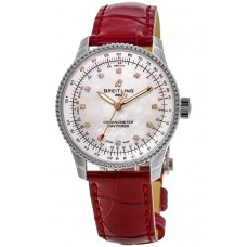 Breitling Navitimer Automatic 35 Mother of Pearl Diamond Dial Leather Strap Women's Replica Watch A17395211A1P6