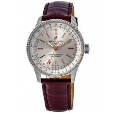 Breitling Navitimer Automatic 35 Silver Dial Burgundy Leather Strap Women's Replica Watch A17395F41G1P1