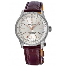 Breitling Navitimer Automatic 35 Silver Dial Burgundy Leather Strap Women's Replica Watch A17395F41G1P2