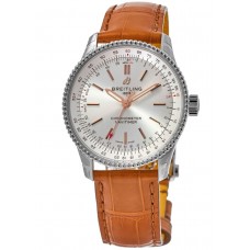 Breitling Navitimer Automatic 35 Silver Dial Brown Leather Strap Women's Replica Watch A17395F41G1P4