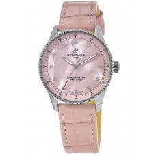 Breitling Navitimer 32mm Pink Diamond Dial Leather Strap Women's Replica Watch A77320D91K1P1
