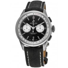 Breitling Premier B01 Chronograph 42 Black Dial Leather Strap Men's Replica Watch AB0118371B1X1