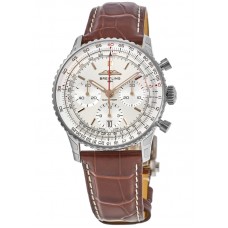 Breitling Navitimer B01 Chronograph 41 Silver Dial Leather Strap Men's Replica Watch AB0139211G1P1
