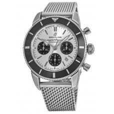 Breitling Superocean Heritage II Chronograph 44 Black &amp; Silver Dial Steel Mesh Band Men's Replica Watch AB0162121G1A1