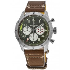 Breitling Super Avi B04 Chronograph GMT 46 Curtiss Warhawk Green Dial Leather Strap Men's Replica Watch AB04452A1L1X1