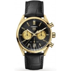 Tag Heuer Carrera Chronograph Black Dial Yellow Gold Leather Strap Men's Replica Watch CBN2044.FC8313