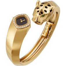Cartier Panthere de Cartier Small Black Dial 18K Yellow Gold Diamond Bangle Women's Replica Watch HPI01342