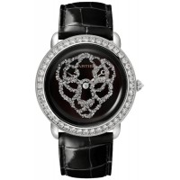 Cartier Revelation Dune Panthere Medium Black Dial White Gold Diamond Leather Strap Women's Replica Watch HPI01430