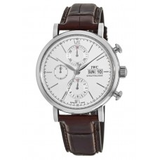 IWC Portofino Chronograph Silver Dial Brown Leather Strap Men's Replica Watch IW391027
