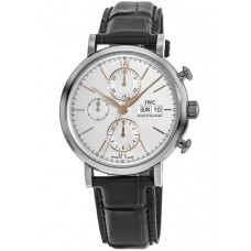 IWC Portofino Chronograph Silver Dial Leather Strap Men's Replica Watch IW391031