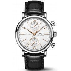 IWC Portofino Chronograph Silver Dial Leather Strap Men's Replica Watch IW391406