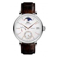 IWC Portofino Hand Wound Moon Phase Silver Dial Brown Leather Strap Men's Replica Watch IW516401