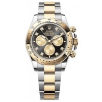 Rolex Cosmograph Daytona Stainless Steel and Yellow Gold Black and Golden Diamond-Set Dial Men's Replica Watch M126503-0002