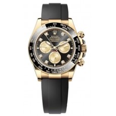 Rolex Cosmograph Daytona Yellow Gold Black and Golden Diamond-Set Dial Oysterflex Men's Replica Watch M126518LN-0006