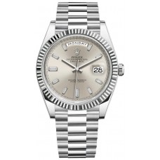 Rolex Day-Date 40 Platinum Silver Diamond Dial Men's Replica Watch M228236-0002