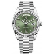 Rolex Day-Date 40 Platinum Olive Green Dial Men's Replica Watch M228236-0008