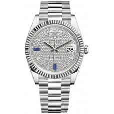 Rolex Day-Date 40 Platinum Diamond-Paved Dial With Sapphires Men's Replica Watch M228236-0009