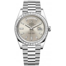 Rolex Day-Date 40 Platinum Silver Diamond Dial Diamond Bezel Men's Replica Watch M228396TBR-0011