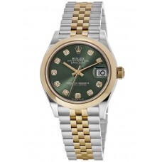 Rolex Datejust 31 Stainless Steel and Yellow Gold Olive Green Diamond Dial Women's Replica Watch M278243-0030