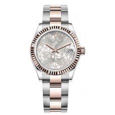Rolex Datejust 31 Stainless Steel and Rose Gold Silver Floral-Motif Diamond Dial Women's Replica Watch M278271-0031