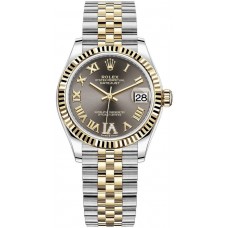 Rolex Datejust 31 Stainless Steel and Yellow Gold Grey Pave Roman Dial Women's Replica Watch M278273-0018