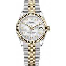 Rolex Datejust 31 Stainless Steel and Yellow Gold Mother of Pearl Diamond Dial Women's Replica Watch M278273-0028