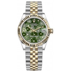Rolex Datejust 31 Stainless Steel and Yellow Gold Olive Green Floral Motif Diamond Dial Women's Replica Watch M278273-0032