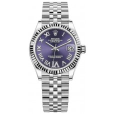 Rolex Datejust 31 Stainless Steel and White Gold Aubergine Roman Diamond Dial Women's Replica Watch M278274-0026