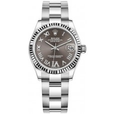 Rolex Datejust 31 Stainless Steel and White Gold Dark Grey Roman Diamond Dial Women's Replica Watch M278274-0027