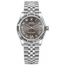 Rolex Datejust 31 Stainless Steel and White Gold Dark Grey Roman Diamond Dial Women's Replica Watch M278274-0028