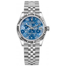 Rolex Datejust 31 Stainless Steel and White Gold Azzuro-Blue-Floral-Motif Diamond Dial Women's Replica Watch M278274-0036
