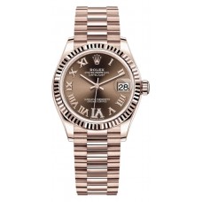 Rolex Datejust 31 Everose Gold Chocolate Diamond Pave Roman Dial Women's Replica Watch M278275-0025