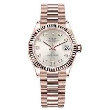 Rolex Datejust 31 Everose Gold Silver Diamond Dial Women's Replica Watch M278275-0039
