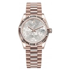 Rolex Datejust 31 Everose Gold Silver Floral-Motif Diamond Dial Women's Replica Watch M278275-0045