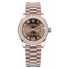 Rolex Datejust 31 Everose Gold Chocolate Diamond Pave Roman Dial Diamond Bezel Women's Replica Watch M278285RBR-0016