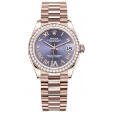 Rolex Datejust 31 Everose Gold Aubergine Diamond Pave Roman Dial Diamond Bezel Women's Replica Watch M278285RBR-0023