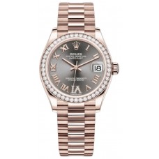 Rolex Datejust 31 Everose Gold Slate Diamond Pave Roman Dial Diamond Bezel Women's Replica Watch M278285RBR-0027