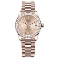 Rolex Datejust 31 Everose Gold Rose Roman Dial Diamond Bezel Women's Replica Watch M278285RBR-0029