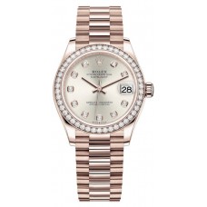 Rolex Datejust 31 Everose Gold Silver Diamond Dial Diamond Bezel Women's Replica Watch M278285RBR-0030