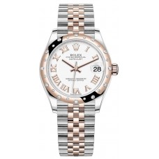 Rolex Datejust 31 Stainless Steel and Rose Gold White Roman Dial Domed Diamond Bezel Women's Replica Watch M278341RBR-0002